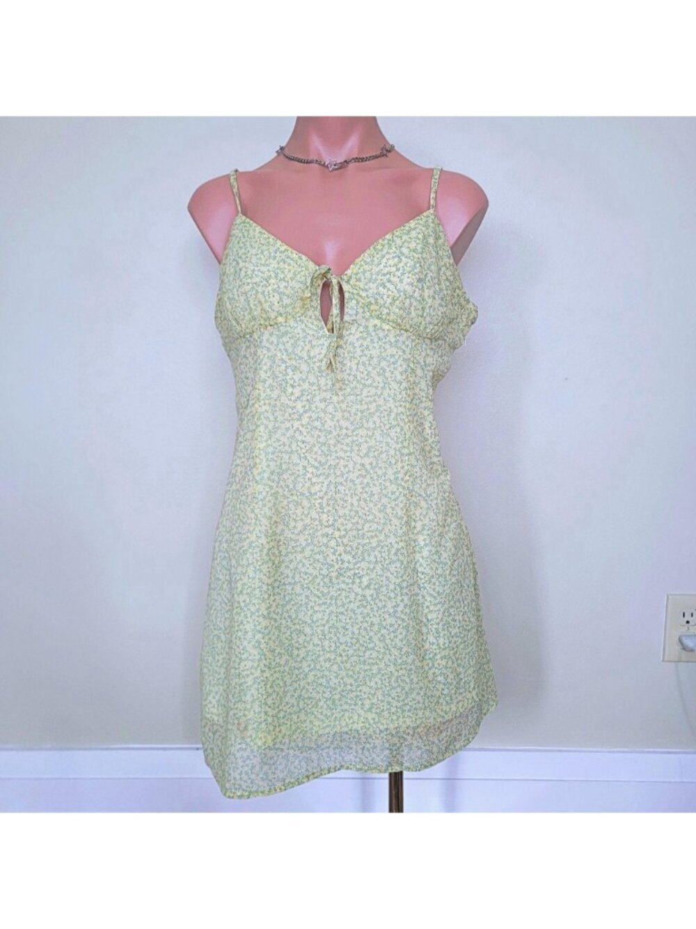 H&M Coquette Yellow Green Floral Bustier Summer Mini Dress (M)